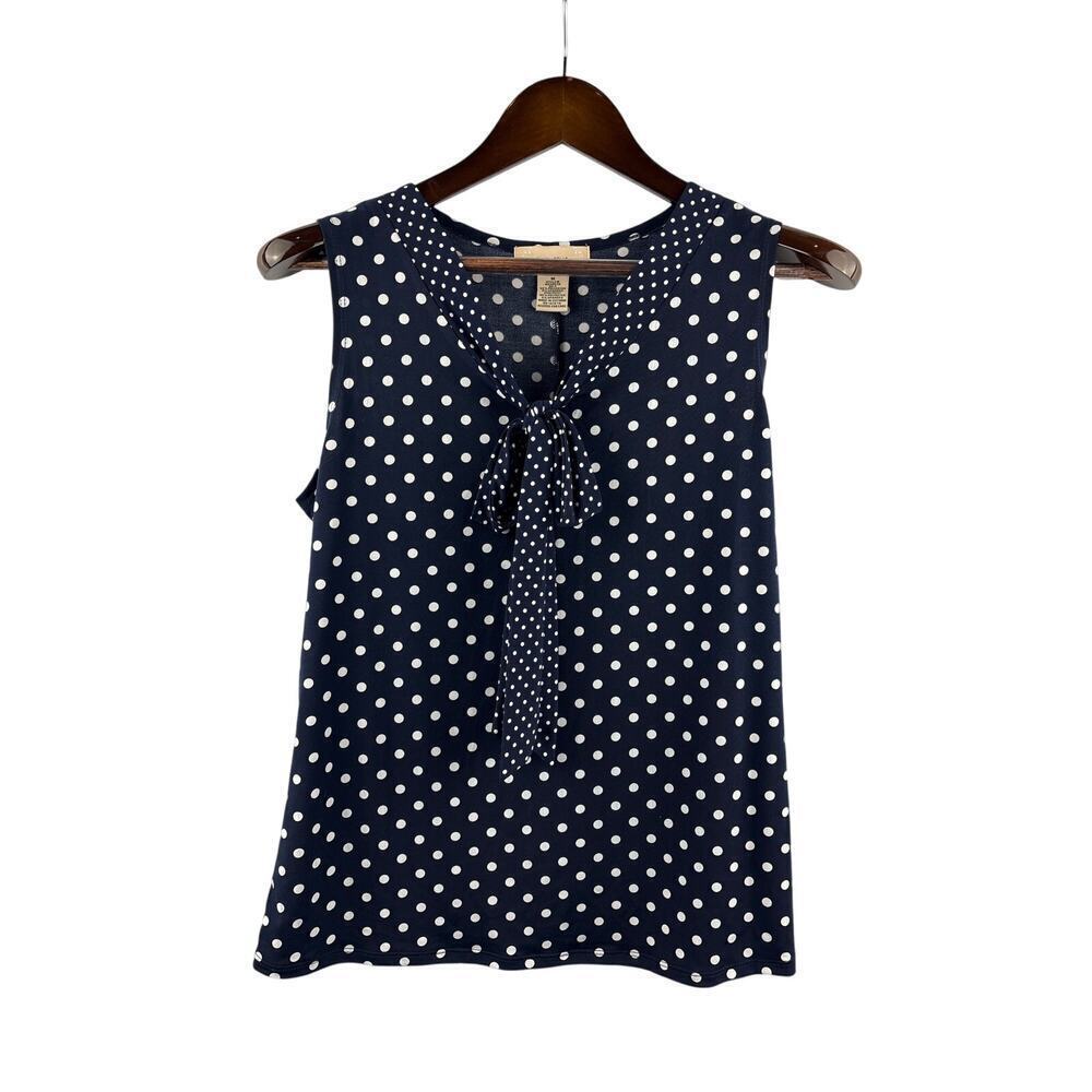 Women’s Diana Belle Medium Navy Sleeveless Blouse w/ White Polka Dots